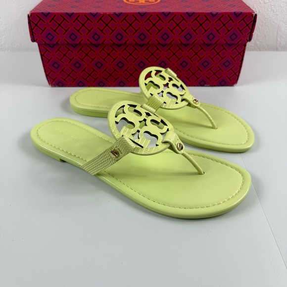 Tory Burch Miller Women’s Size 9 Lime Leaf Embossed Leather Sandal New w/ Box - Picture 5 of 9